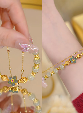 天然玉石花朵简约时尚手链女