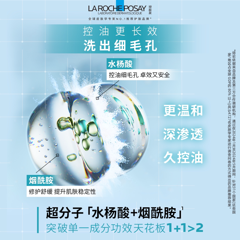 理肤泉超分子控油洁面泡沫水杨酸细毛孔修护