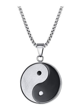 先天太极八卦图案吊坠中国风平安牌挂件黑白阴阳鱼护身符钛钢项链