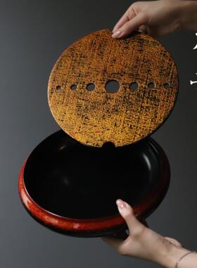 本曼干湿两用大漆壶承纯手工圆形