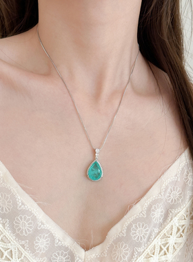 锆石水滴超显白蓝色宝石吊坠项链