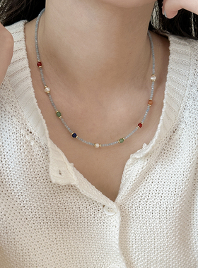 彩色玛瑙天然石淡水珍珠串珠项链