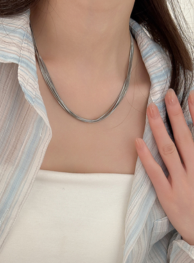 气质时尚百搭多层素链蛇骨链项链