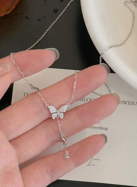 锆石蝴蝶吊坠S925纯银项链