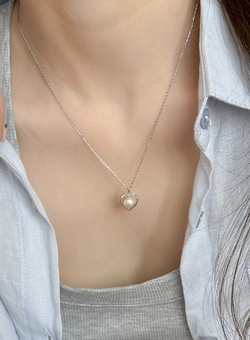 天然淡水珍珠S925纯银爱心项链