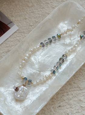 ins风轻奢天然珍珠串珠水晶项链