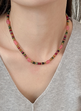 波西米亚彩色天然石串珠项链