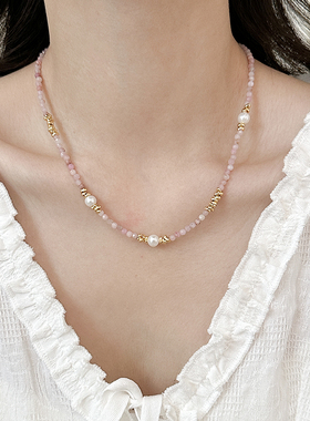 淡水珍珠紫色天然石串珠项链