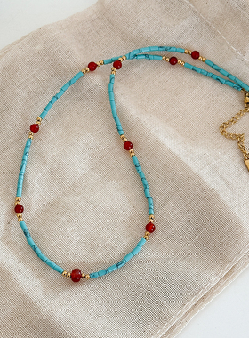 绿松石串珠红色玛瑙项链