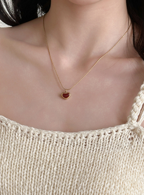 红色爱心滴釉小红心吊坠钛钢项链