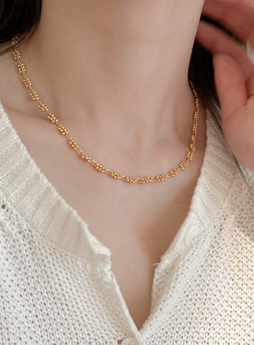 小众设计感金色麦穗麻花素链项链