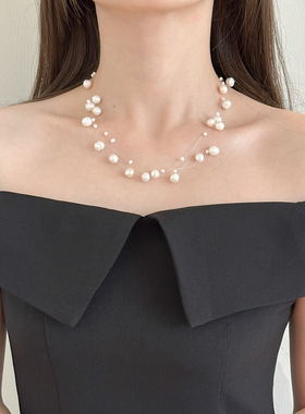 满天星多层鱼线天然淡水珍珠项链