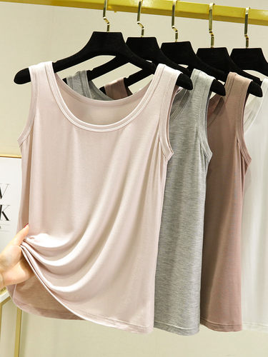 莫代尔吊带背心女纯色内搭夏季外穿百搭薄款大码宽松无袖U领上衣 - 图0