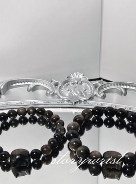 招财猫天然银耀石情侣串珠手串水晶手链一对小众设计节日礼物