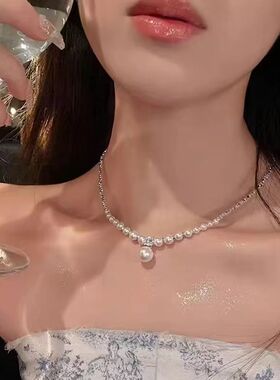 浪漫双层蝴蝶结贝珠项链