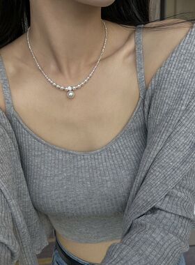 方糖家原创施家强光珍珠渐变项链小众设计高级感锁骨链百搭个性潮