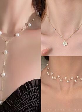 珍珠鱼尾锁骨链ins冷淡风