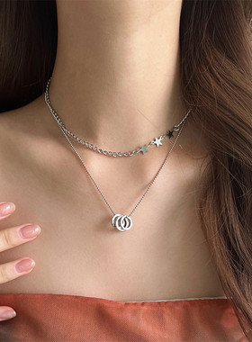 双层星星叠戴轻奢小众锁骨链女