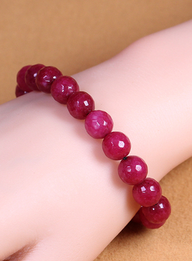 5A级多棱切面天然老矿原石粉紫玛瑙玉髓手链圆珠水晶手串10mm左右