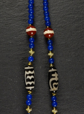 圣饰奇缘西藏药师大鹏鸟宝瓶天珠蓝玛瑙可调节万能项链33cm左右