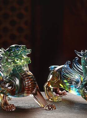 古法琉璃 貔貅一对桌面摆件飞天貔貅工艺品礼品送礼