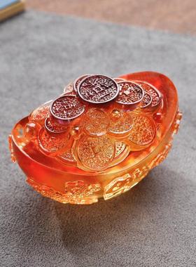古法琉璃 元宝装饰品摆件办公客厅玄关中式摆设工艺品礼品