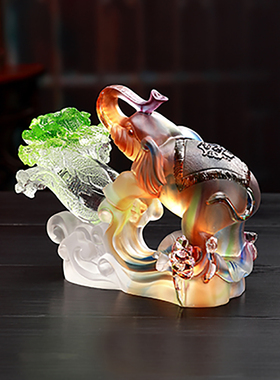 家居摆件 琉璃大象 白菜摆设 办公客厅装饰 高档礼品 定制送礼