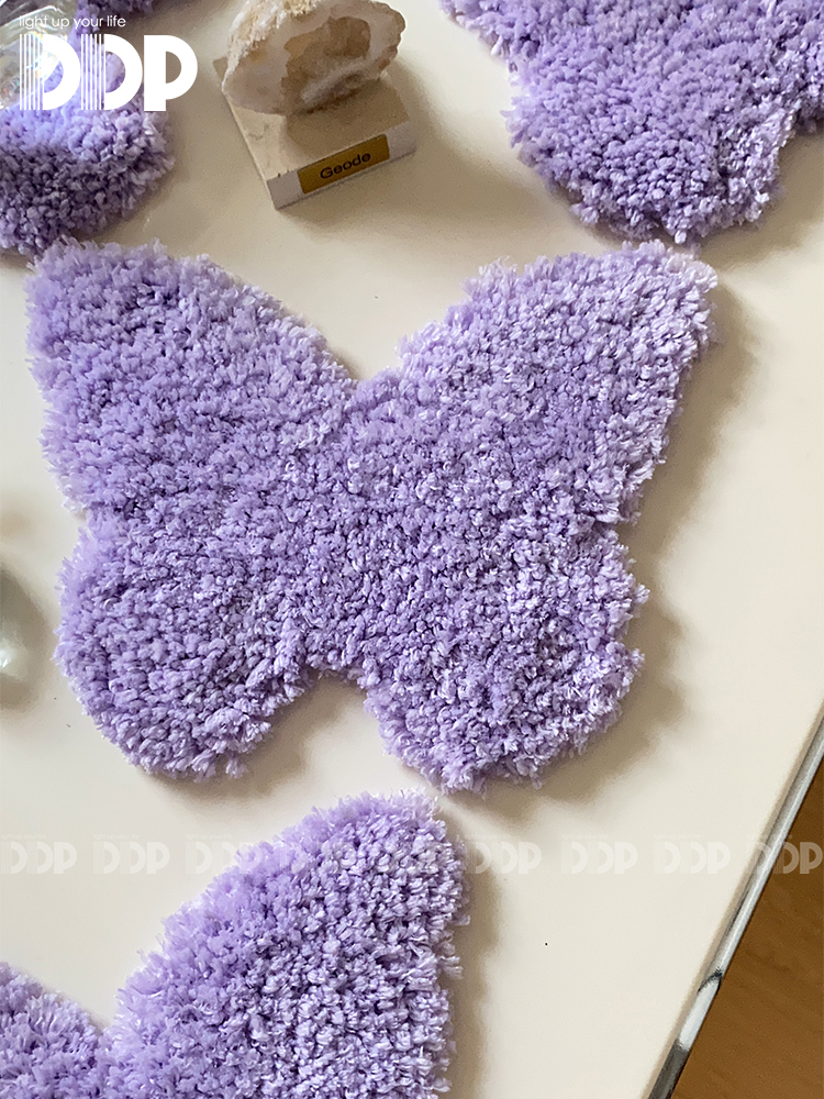 DDP手工簇绒紫色蝴蝶家用商用杯垫隔热桌垫辣妹Y2K地毯防水可机洗 - 图2