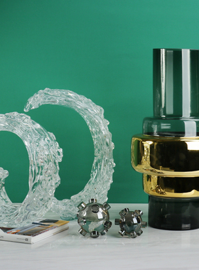 黑白色海浪玻璃设计师样板房摆件