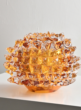 轻奢高档黄金色琉璃冰川柱榴莲造型摆件客厅书桌茶几台面摆设烛台