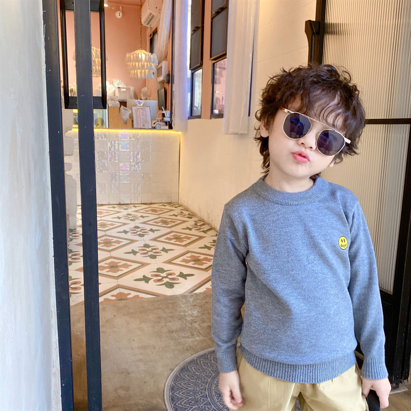 韩国童装男女儿童纯棉套头毛衣春秋中小宝宝刺绣笑脸针织打底线衫,淘宝优惠券,粉丝福利购,淘宝优惠卷