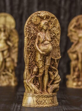进口  希腊神话大地女神盖亚橡木雕像 家居摆件自然手工艺品