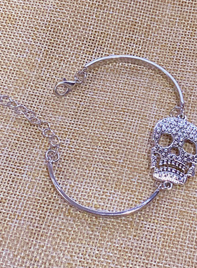 新款爆品跨境手链欧美骷髅头手链银色 现货