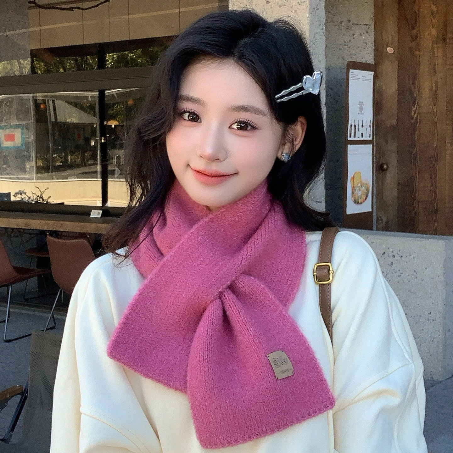 红色新款针织毛线交叉围巾女秋冬韩系氛围感护颈百搭保暖围脖女士,淘宝优惠券,粉丝福利购,淘宝优惠卷
