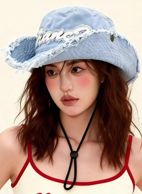 韩系复古牛仔渔夫帽女夏季防晒