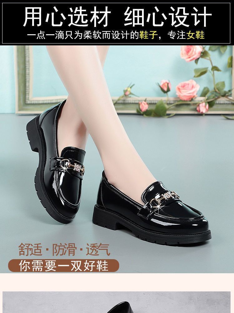 弥尊大东真皮厚底单鞋女新款黑色牛皮小皮鞋百搭时尚耐磨乐福鞋子 - 图1