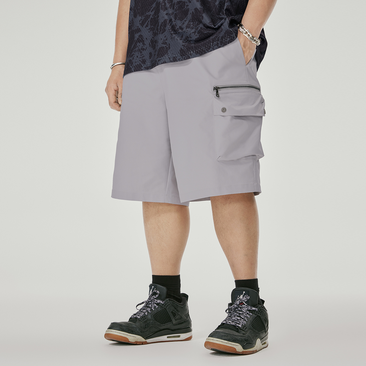 NMAX大码潮牌男装夏季新品多口袋机能风钓鱼短裤纯色五分裤
