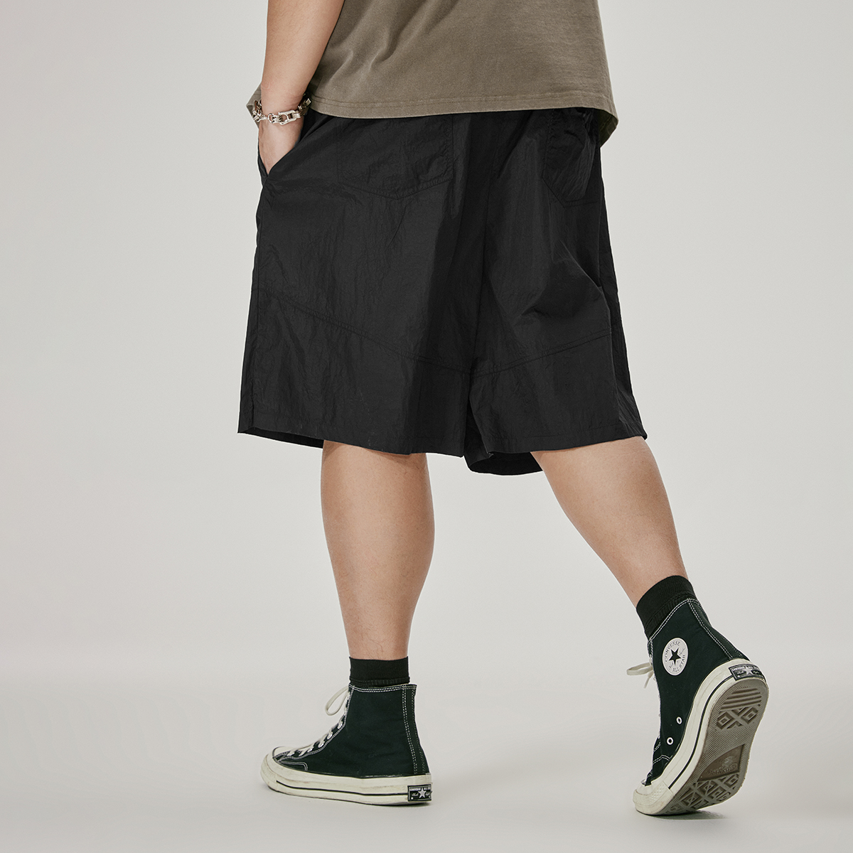 NMAX大码潮牌男装夏季新品轻薄透气自带光泽五分裤刺绣机能风短裤 - 图2