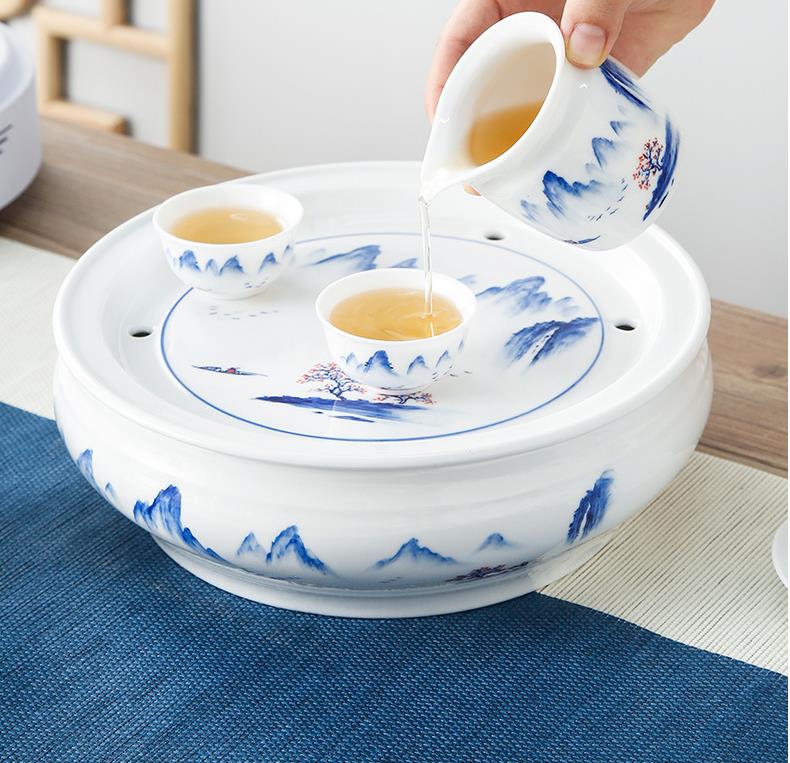 功夫茶具套装家用中式青花茶洗茶盘盖碗茶壶手绘白瓷茶杯组合礼品