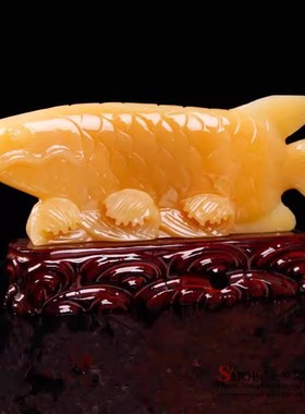 天然黄玉金龙鱼摆件连年有余创意家居客厅开业礼品乔迁公司工艺品