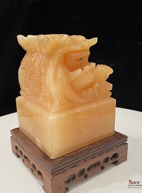 天然黄玉龙头官印摆件玉玺印章家居办公室书房酒柜装饰品礼品摆设