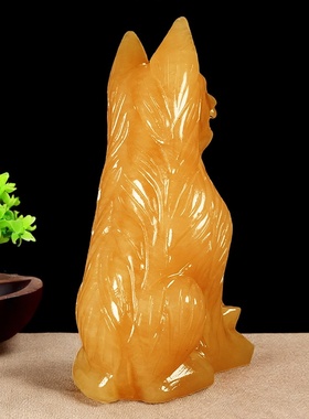 天然黄玉狗摆件十二生肖大狼狗玉石石雕吉祥物家居酒柜装饰品摆设