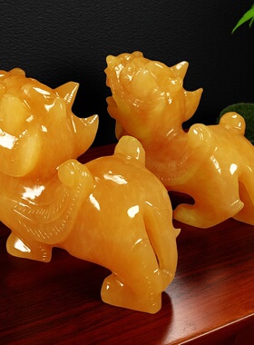 天然黄玉貔貅摆件一对玉石飞天皮丘大号家居办公室摆放工艺品装饰