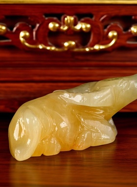 天然玉石米黄玉卧牛摆件吉祥物家居客厅生肖牛桌面装饰品礼品摆设