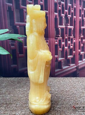 天然米黄玉财神摆件家居客厅