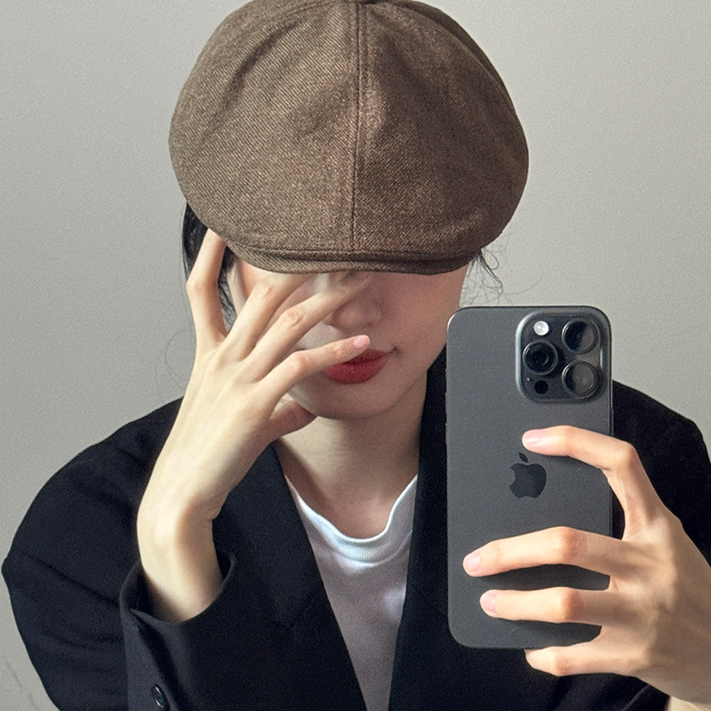 BACKNOW自制棉麻前进帽女复古咖啡色贝雷帽男时尚纯色英伦百搭,淘宝优惠券,粉丝福利购,淘宝优惠卷