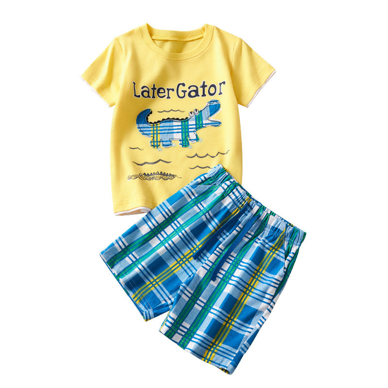 欧美儿童短袖套装2025新款夏季新款男童格子休闲短裤套装夏季套装,淘宝优惠券,粉丝福利购,淘宝优惠卷