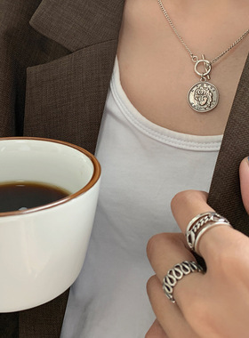 链条S曲线镂空复古做旧戒指女ins冷淡风开口潮925纯银可调节指环