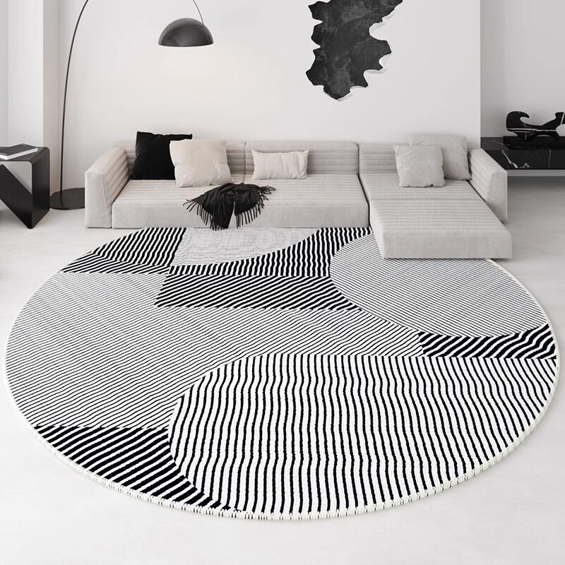 黑色圆形地毯轻奢高级感客厅沙发茶几毯家用卧室床边毯大面积满铺