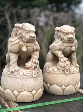 石雕仿古复古汉白玉案头狮石狮子瑞兽摆件做旧摆放家居公司饭店
